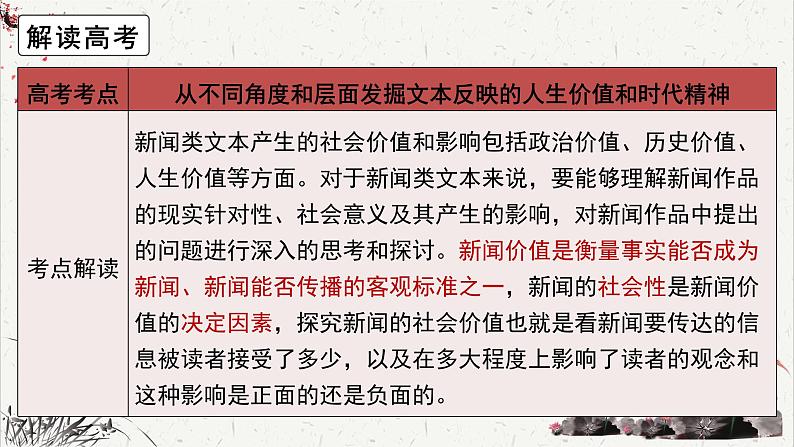 人教统编版高中语文选择性必修中册高考考点聚焦：探究新闻的社会价值 课件第5页