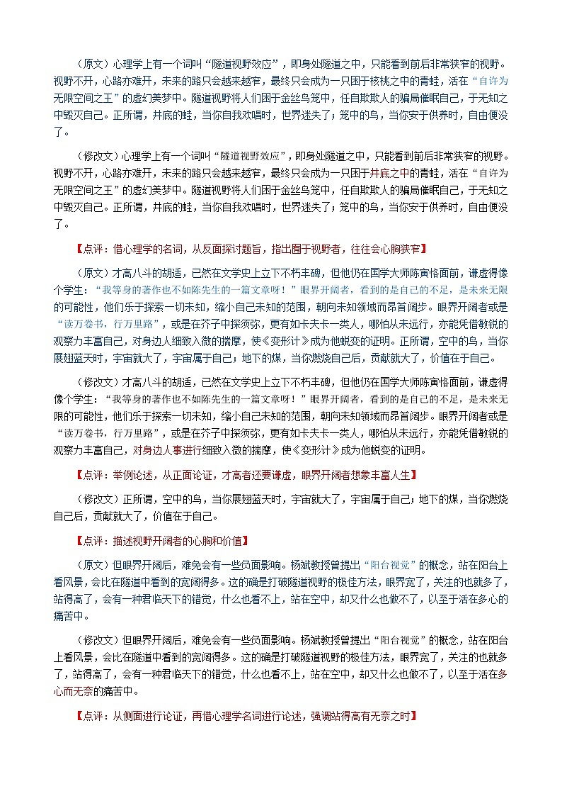 2025年高考语文模拟作文《隧道与阳台》详细批改点评第2页