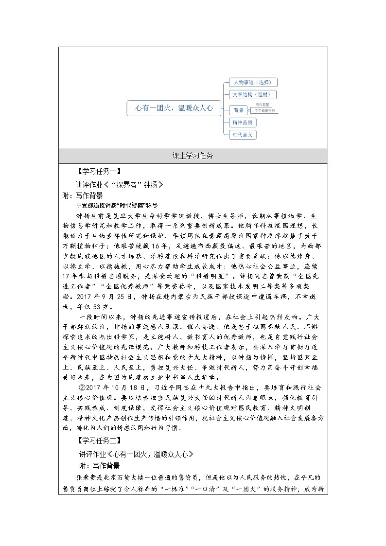 人教统编版高中语文必修 上册2-4*《心有一团火，温暖众人心》《“探界者”钟扬》——中国当代劳动者的风采（二）-学习任务单第2页