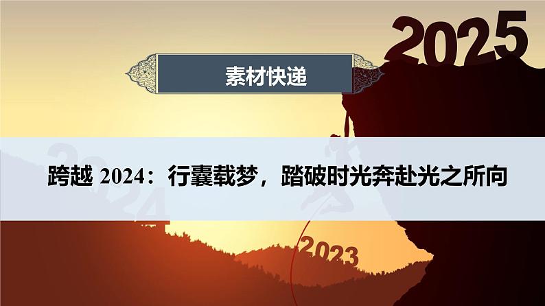 跨越 2024：行囊载梦，踏破时光奔赴光之所向-2025年高考语文作文写作时新素材课件（2025年1月）第1页