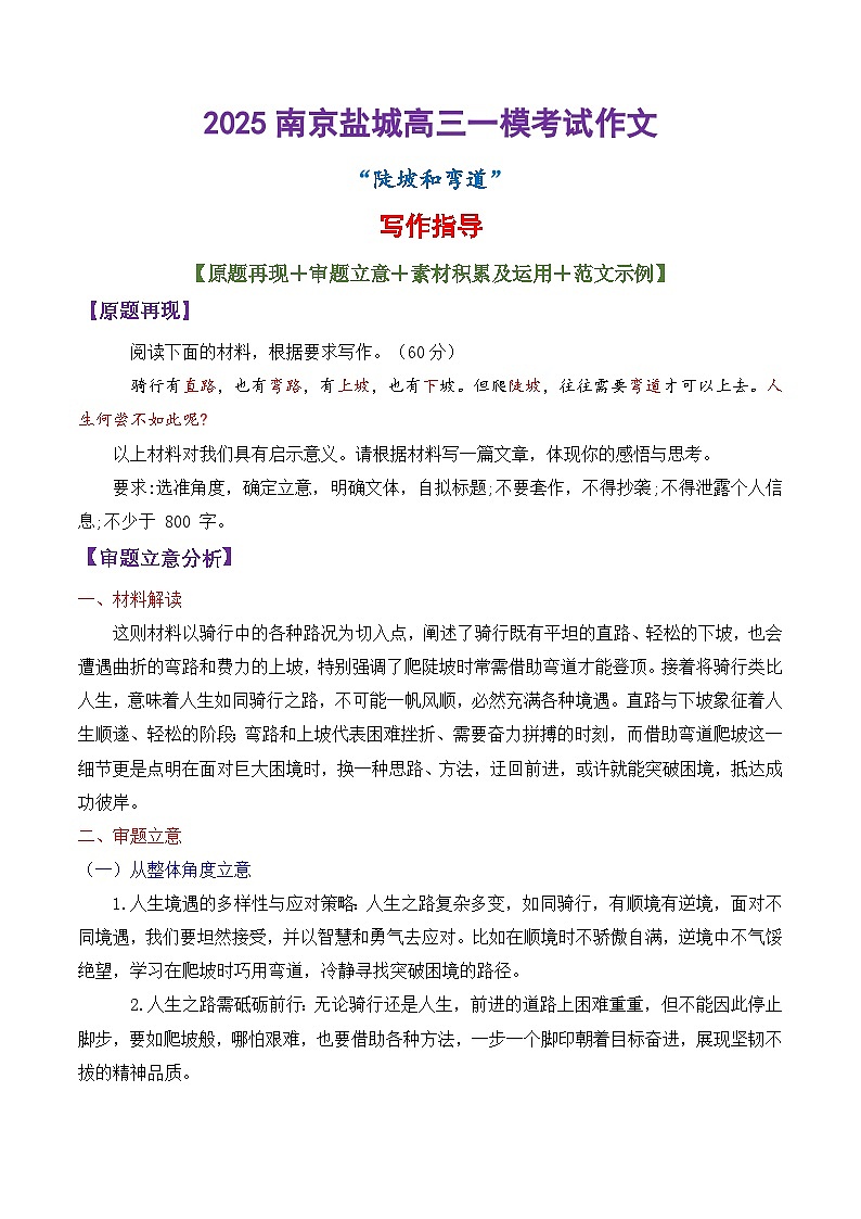 专题19  2025南京盐城高三一模考试作文写作指导（陡坡和弯道）-备战2025年高考语文议论文写作第1页