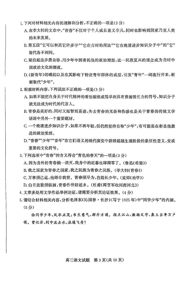 山东省滨州市2024-2025学年高三上学期1月期末考试语文第3页