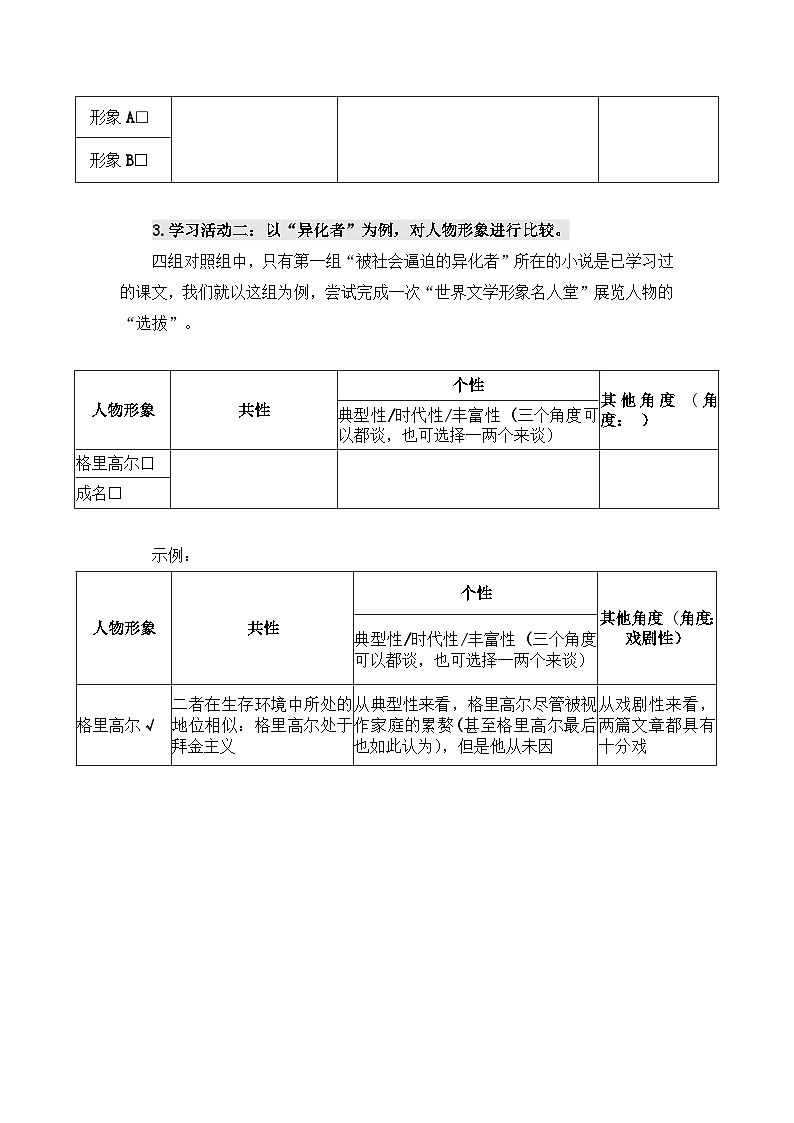 人教统编高中语文必修下册第六单元观察与批判《学习任务二：召开“世界文学形象名人堂 入选会”》单元教学设计2课时1第3页