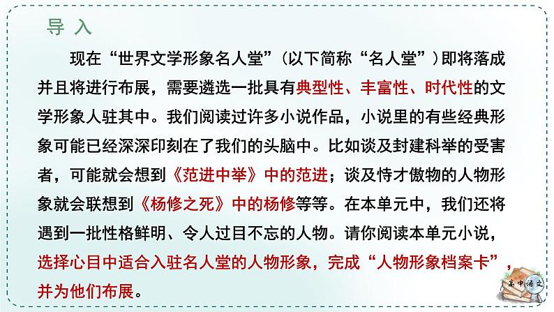 人教高中语文必修下册第六单元观察与批判《学习任务一：填写“世界文学形象名人堂档案卡”》单元教学课件（一二课时）第7页