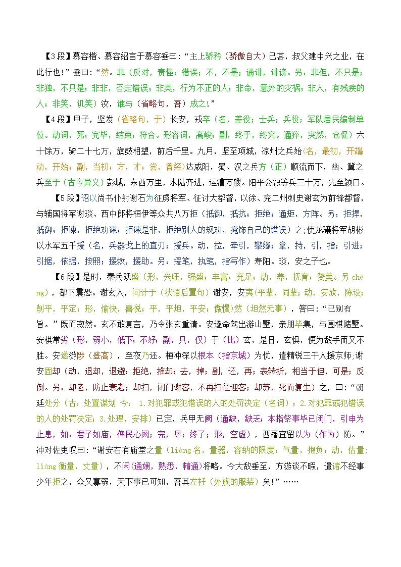 语文版 高中语文必修二 4-15*《淝水之战》课文详解  讲义第2页