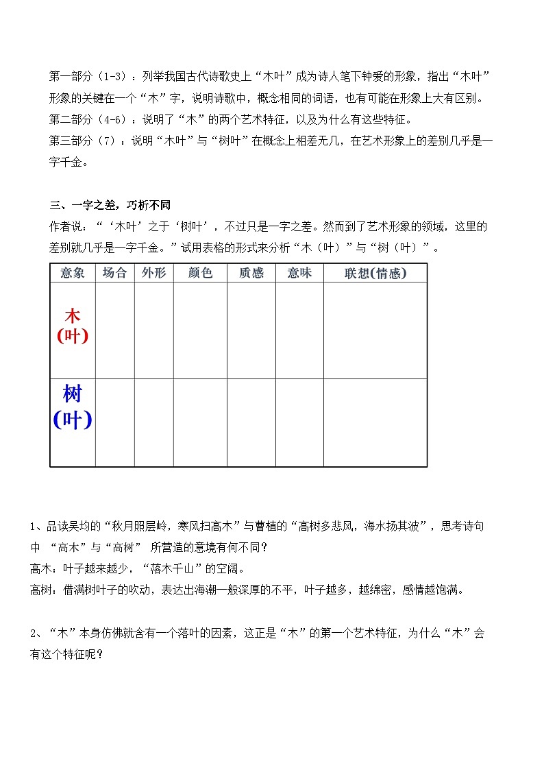 部编版2024高中语文必修下册9 《说“木叶”》教学设计第3页