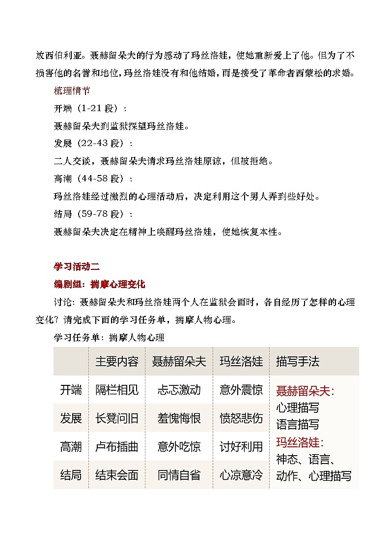 部编版2024高中语文选择性必修上册《复活》教学设计第3页