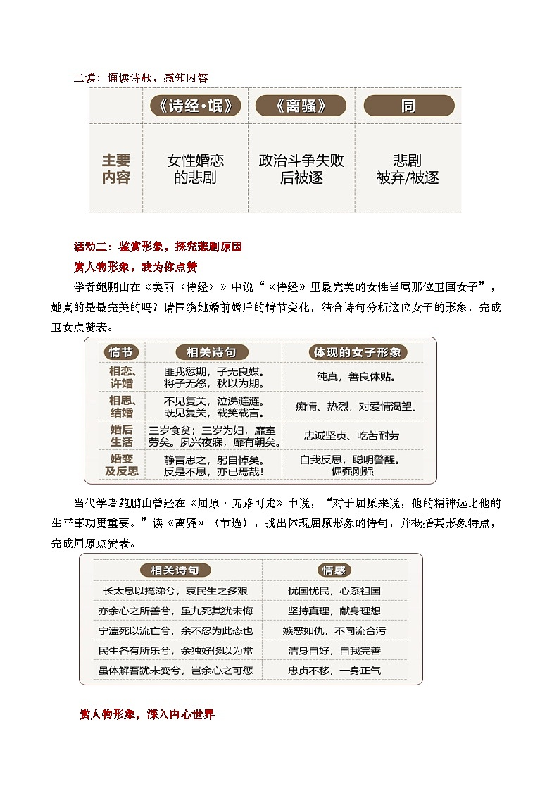 部编版2025高中语文选择性必修下册《氓》《离骚》群文阅读-教案第3页