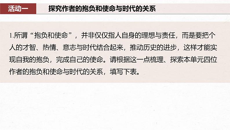 第五单元　单元任务群(一)　探究使命与时代，分析实用文表达方式和长句-2024-2025学年高中语文下册教学课件（部编版必修下册）第5页