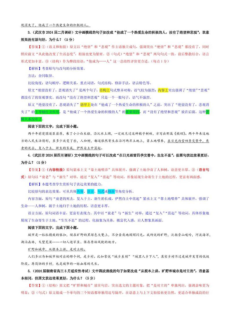 专题11  原句与改句效果比较分析考点专训（03）（教师版）———2025年新高考语文一轮复习各考点满分宝鉴第2页