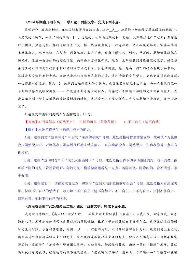 专题02 成语填空考点专训（03）（教师版）———2025新高考语文一轮复习各考点满分宝鉴 2025年新高考语文一轮复习各考点满分宝鉴第3页