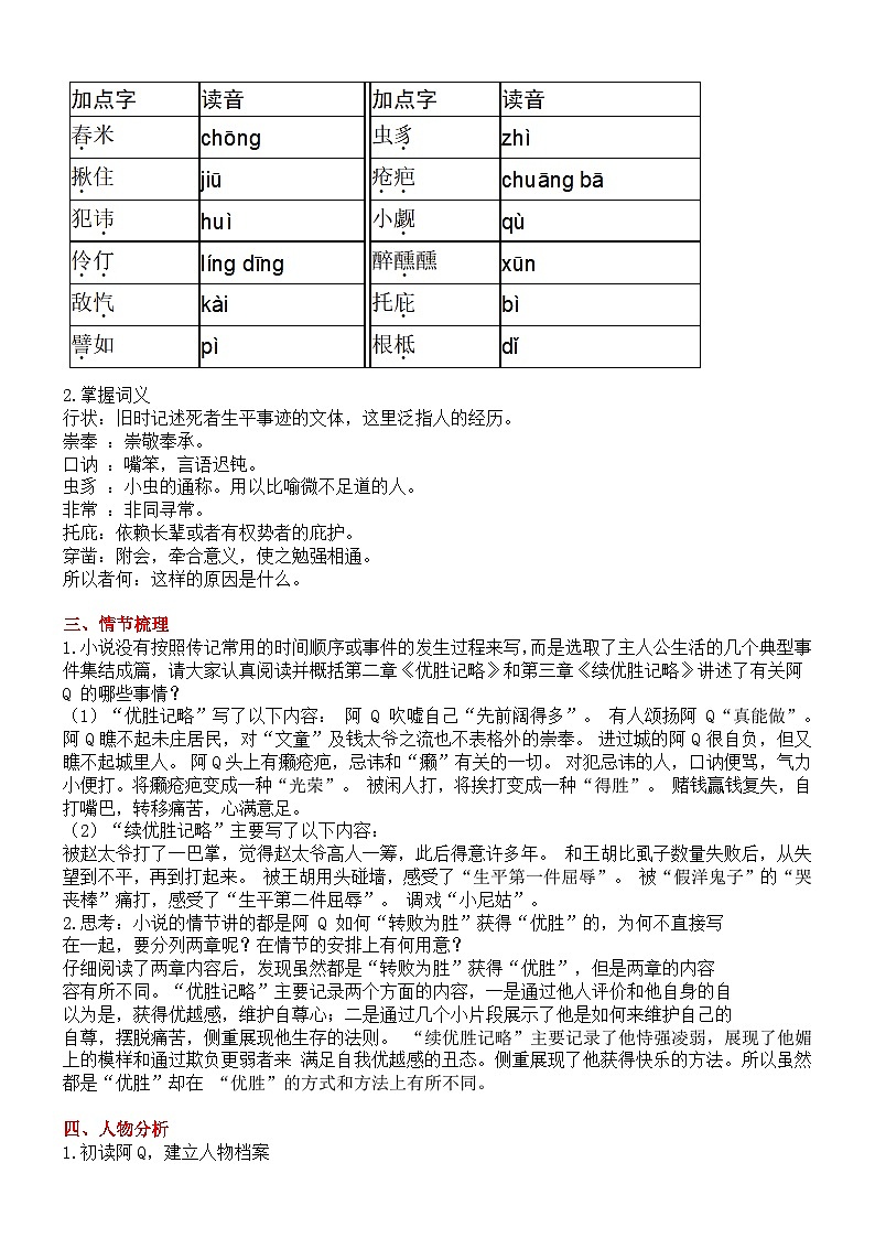 部编版2025高中语文选择性必修下册5 《阿Q正传》教学设计第3页