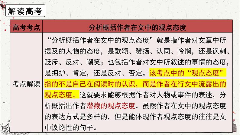 高中语文 人教统编版选择性必修下册高考考点聚焦：关注文本细节，分析概括作者在文中的观点态度  课件第4页