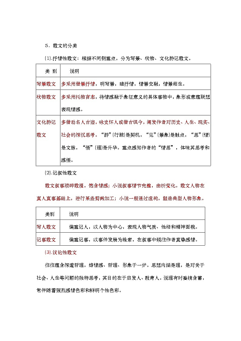 2025届高考语文二轮复习：散文知识点与答题技巧汇编 讲义第3页
