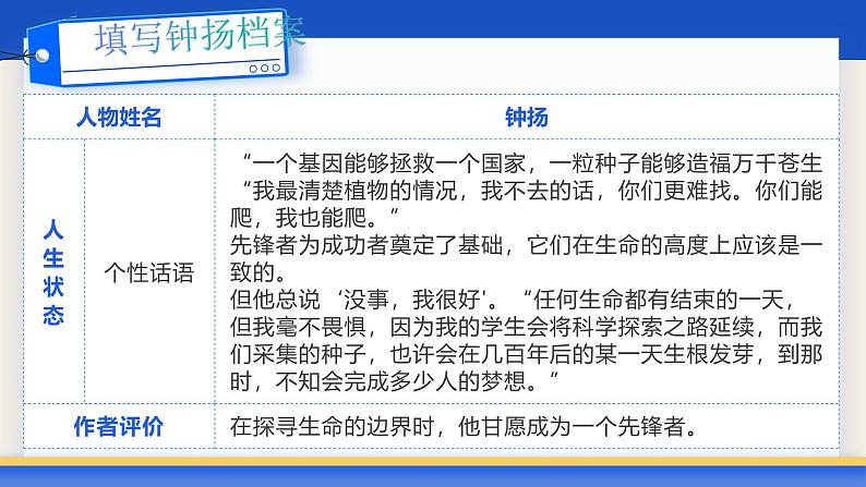 部编版2025高中语文必修上册《“探界者”钟扬》 课件第8页