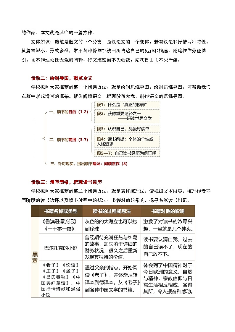 部编版2025高中语文必修上册《读书：目的和前提》教学设计第2页