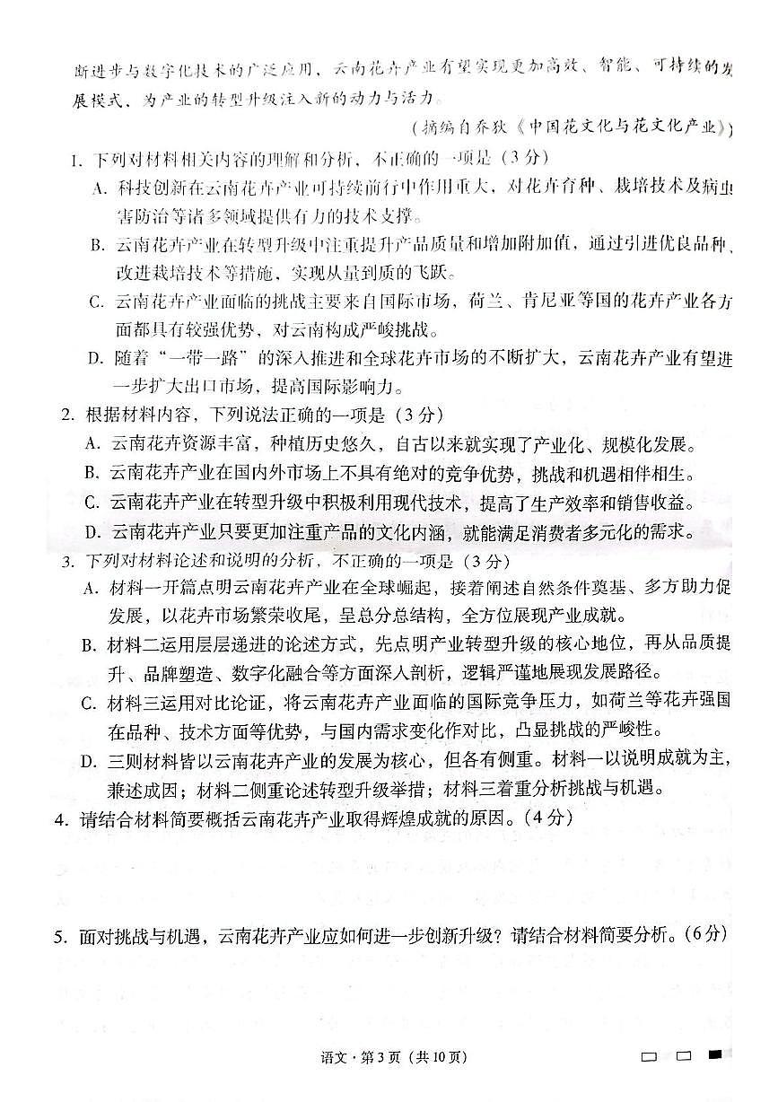 云南师范大学附属中学2024-2025学年高三下学期开学考试语文试题第3页