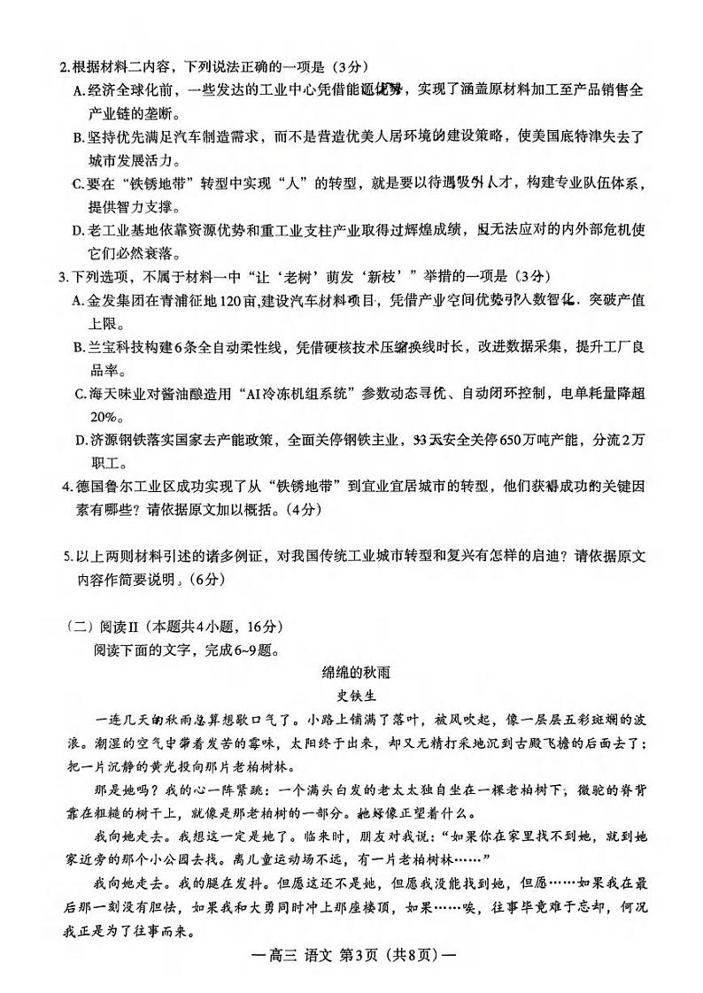 语文丨江西省南昌市2025届高三下学期2月第一次模拟测试（南昌一模）语文试卷及答案第3页