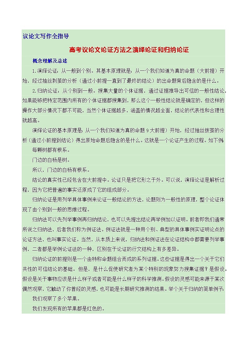高考议论文论证方法之演绎论证和归纳论证-备战2025年高考语文议论文写作全面指导（全国通用） 学案第1页