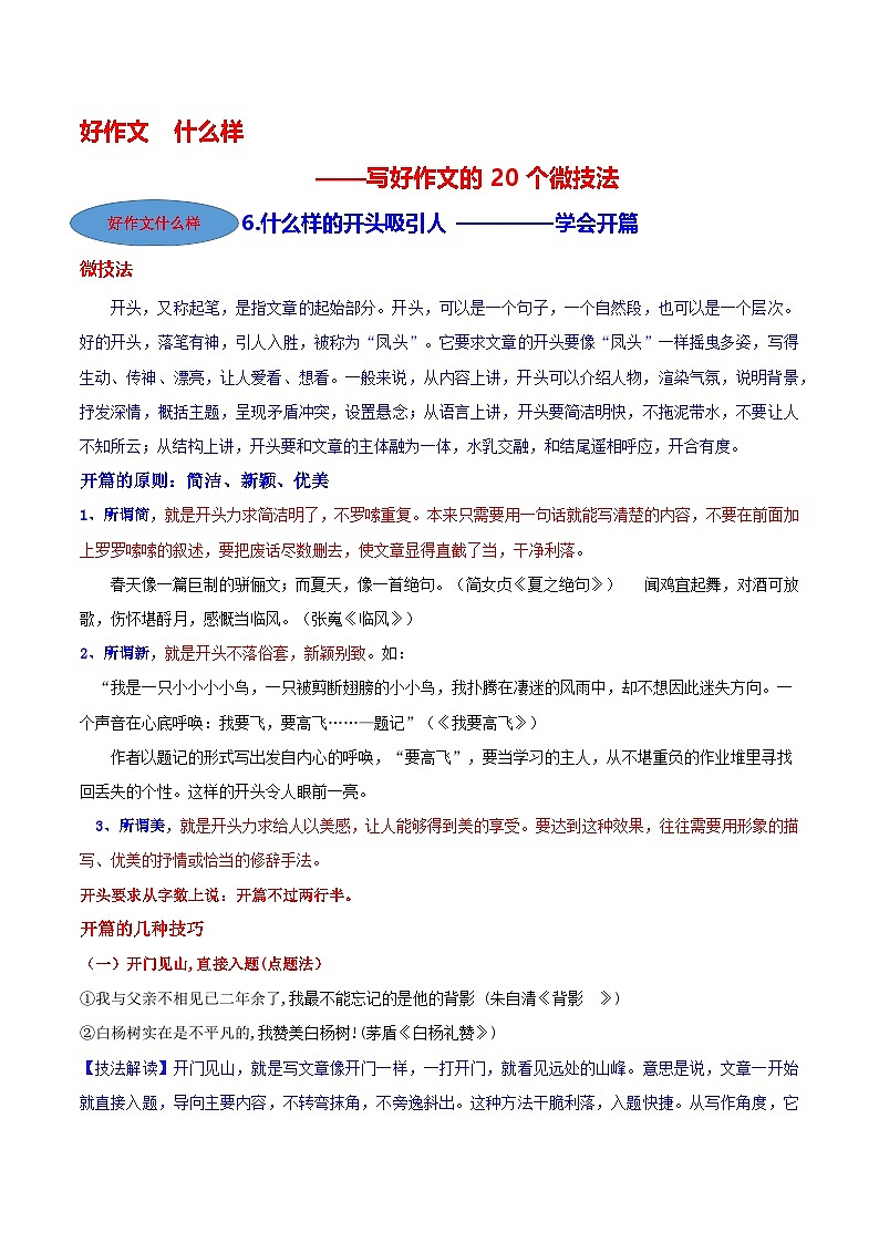 微技法06 什么样的开头吸引人（学会开篇）-【好作文什么样】写好作文的20个微技法第1页