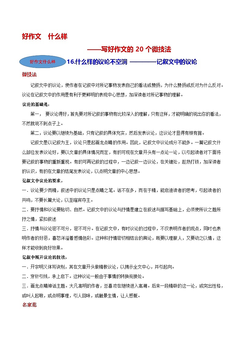 微技法16 什么样的议论不空洞（记叙文中的议论）-【好作文什么样】写好作文的20个微技法第1页