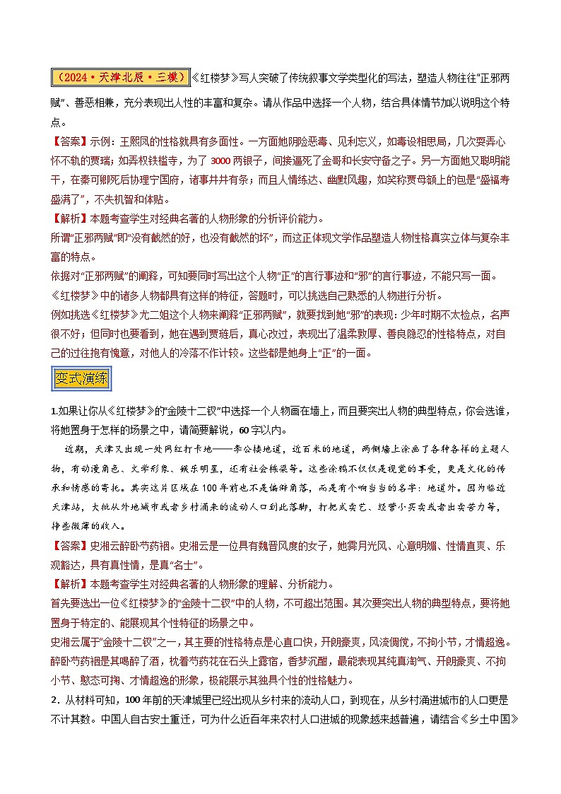 专题10：《红楼梦》整本书阅读（两种题型）（解析版）第3页