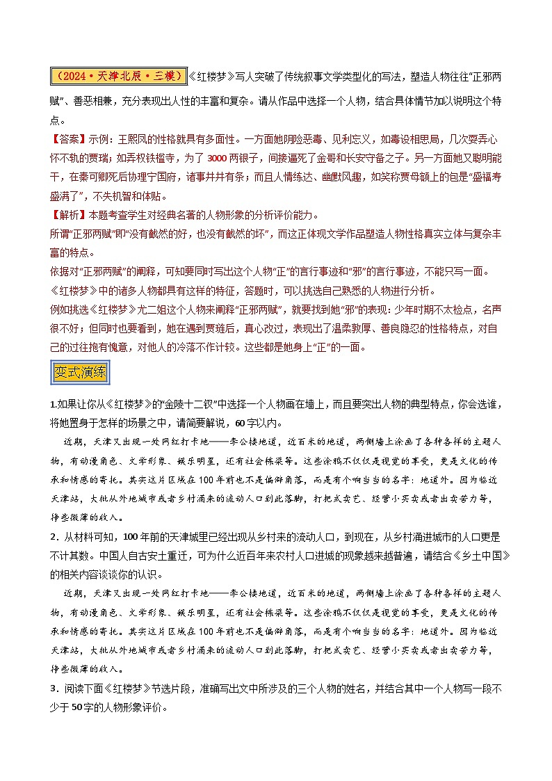 专题10：《红楼梦》整本书阅读（两种题型）（原卷版）第3页