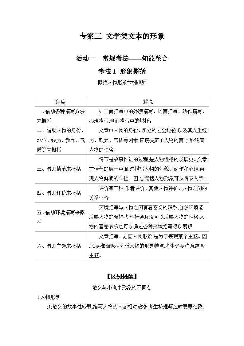 2025届高考语文二轮复习试题 专题二 文学类文本阅读（含双文本） 专案三 文学类文本的形象第1页
