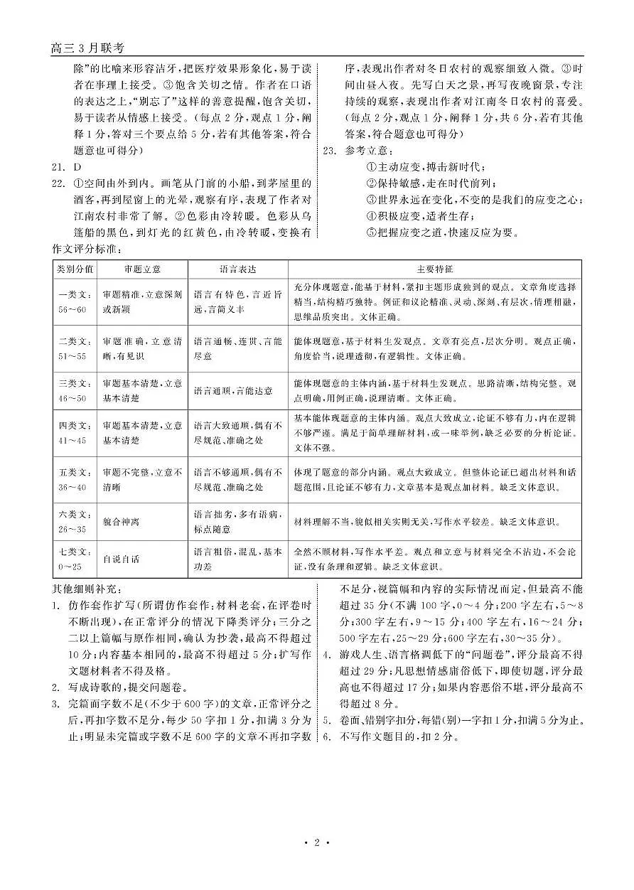 2025届高三年级3月份联合考试 语文 答案第2页
