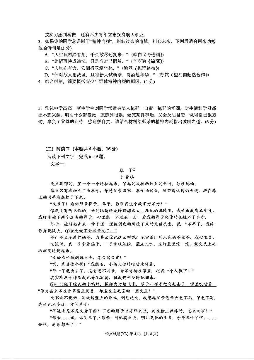 雅礼中学2025届高考一模语文试题及答案第3页