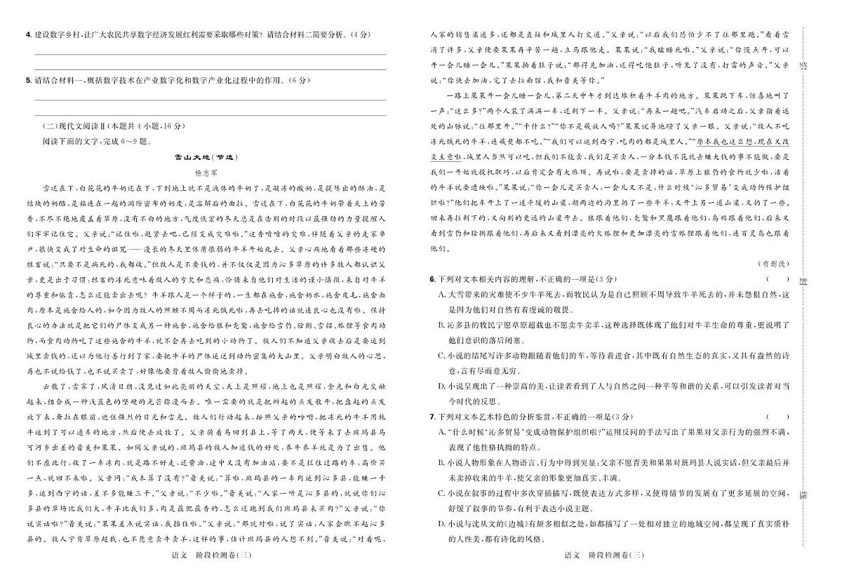 2025高考复习阶段检测卷-语文（三）+答案第2页