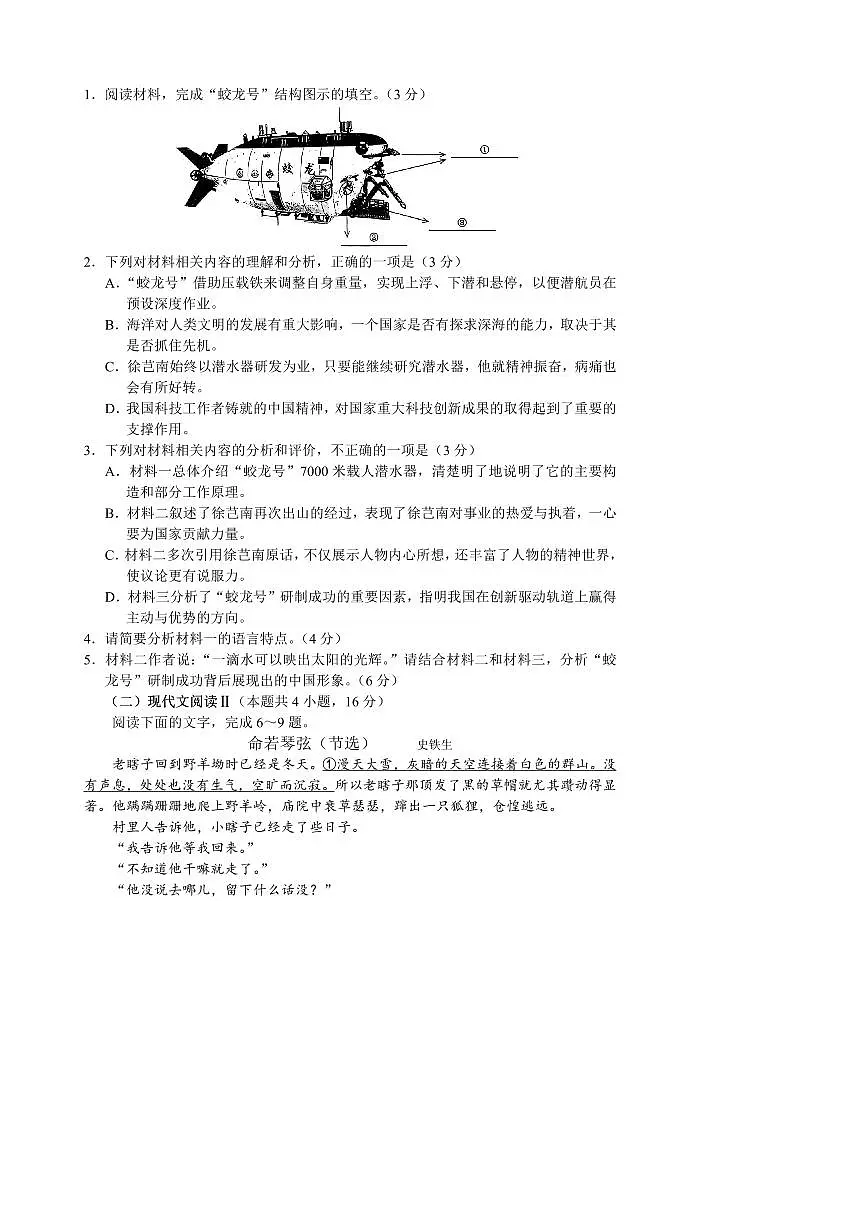 2024～2025学年四川省泸州市高一下入学考试语文试卷(含答案)第3页
