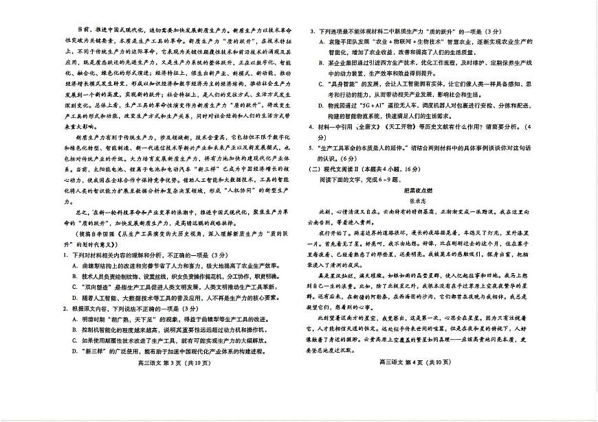 语文-山东省潍坊市2025届高三下学期3月第一次模拟试题（非标答）第2页