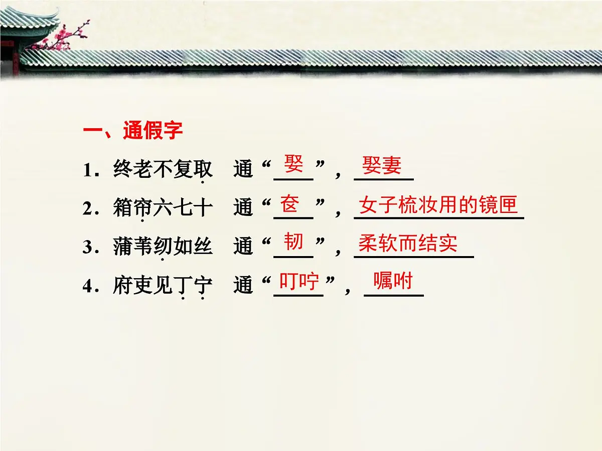 人教统编版高中语文 选择性必修下册 第一单元《孔雀东南飞（并序）》文言基础知识梳理课件PPT第3页