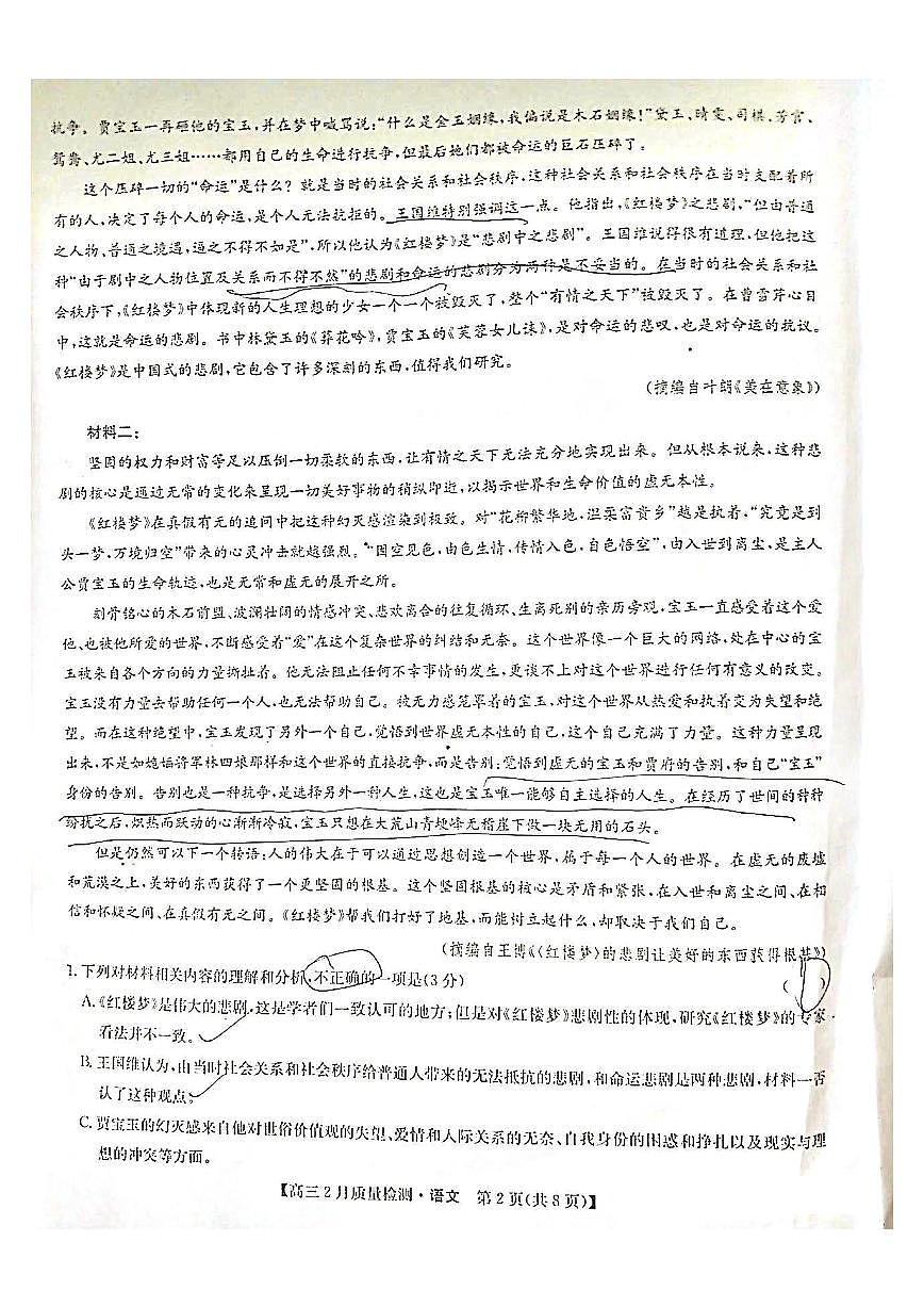 九师联盟2025届高三2月质量检测巩固卷 语文（含答案）第2页