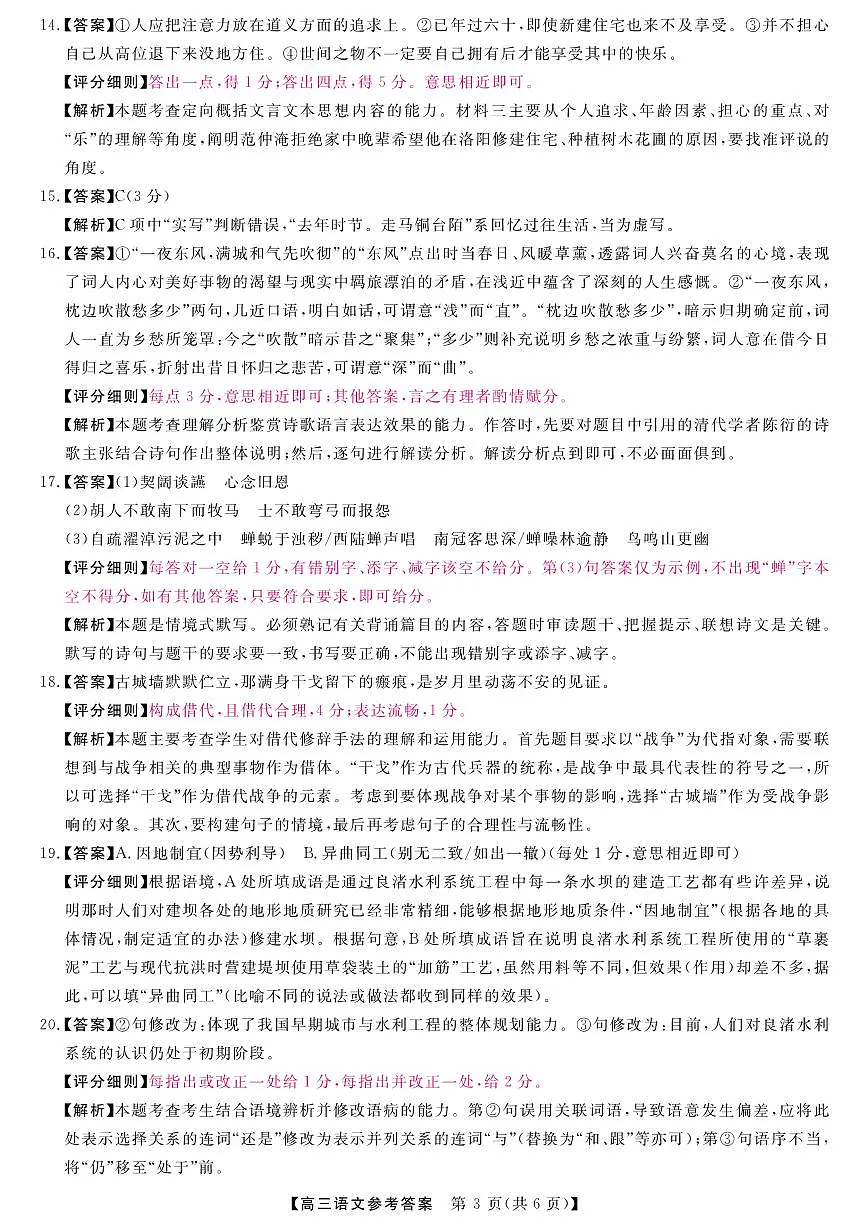 河南省金科新未来大联考2024-2025学年高三上学期11月月考语文答案第3页