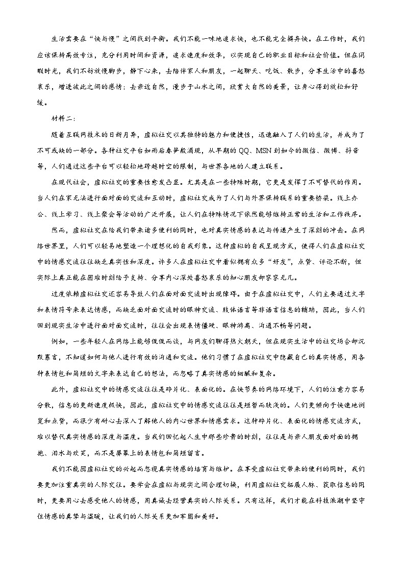 2025届湖南省长沙市雷锋学校高三一模语文试题（原卷版+解析版）第2页