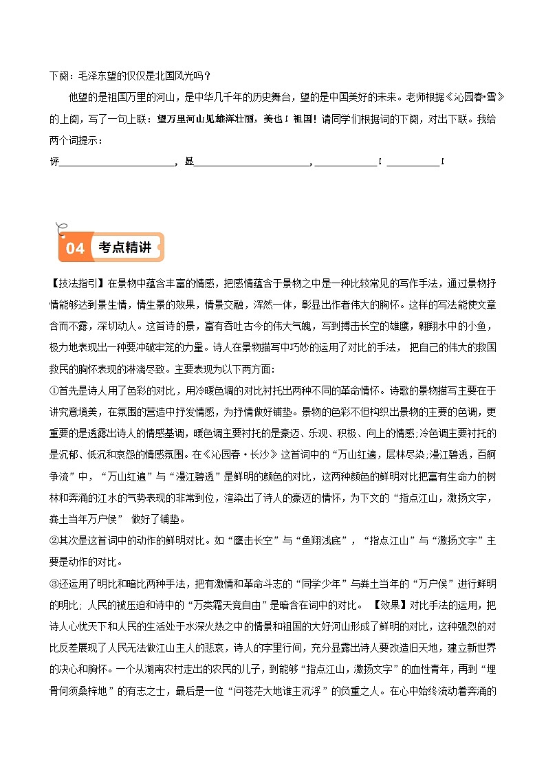 第1课 沁园春·长沙（教材中的考点：意象与意境）（原卷版）第3页