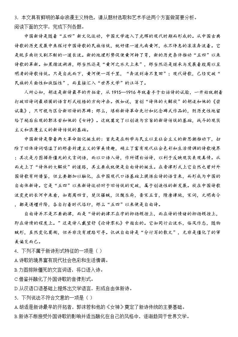 2.1《立在地球边上放号》 同步训练含答案 2024-2025学年统编版高一语文必修上册第3页