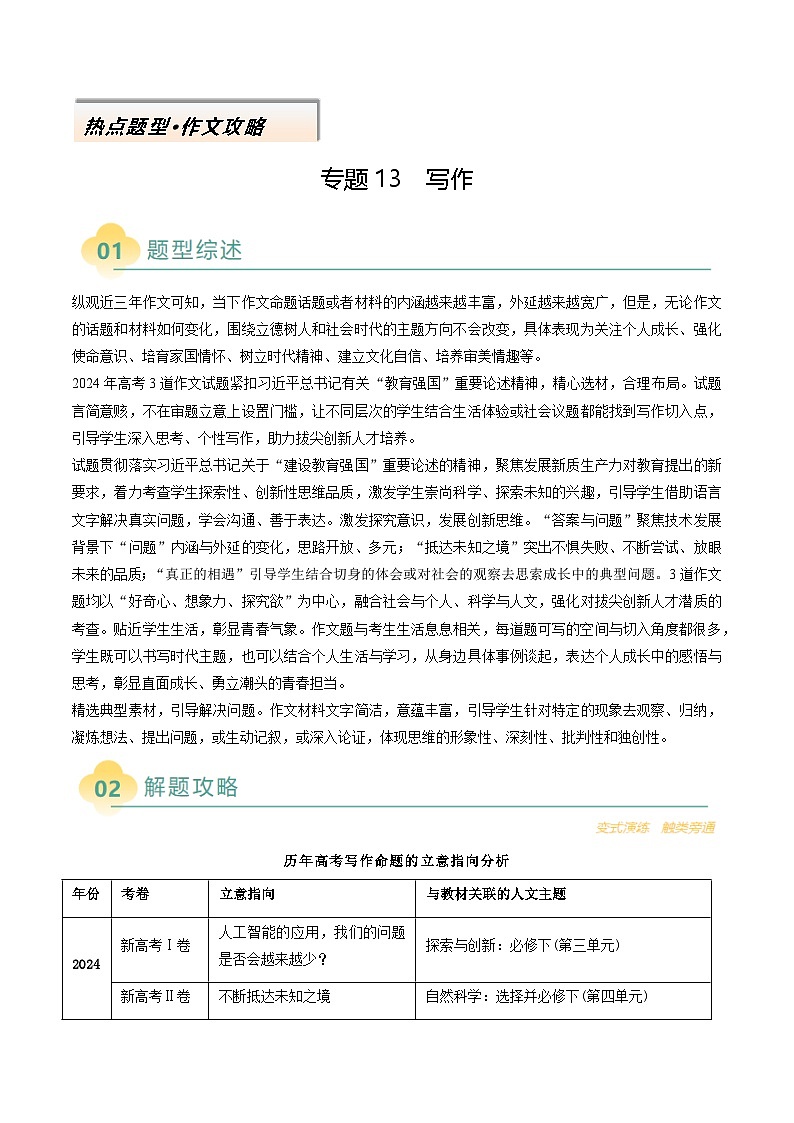 2025年高考语文二轮热点题型归纳与变式演练（新高考通用）专题13写作类题型分类（学生版）第1页