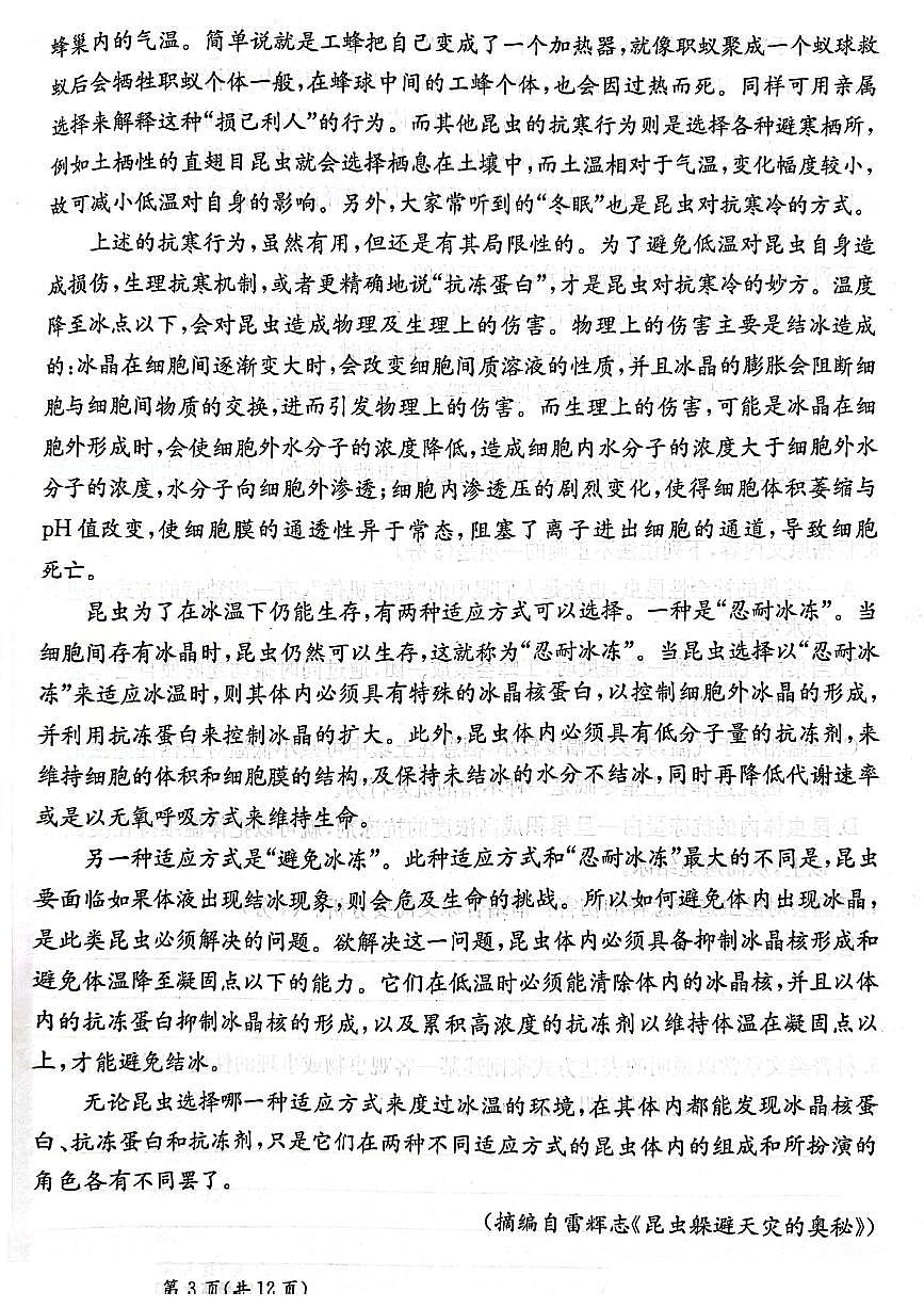 甘肃省2025届高三下学期高考模拟卷语文试卷（含答案）第3页