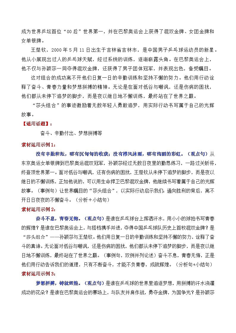 专题15  2024巴黎奥运会全网最全人物素材讲义及其运用示例-2025年高考语文作文素材讲义（热点+人物+经典+结构素材讲义）第2页
