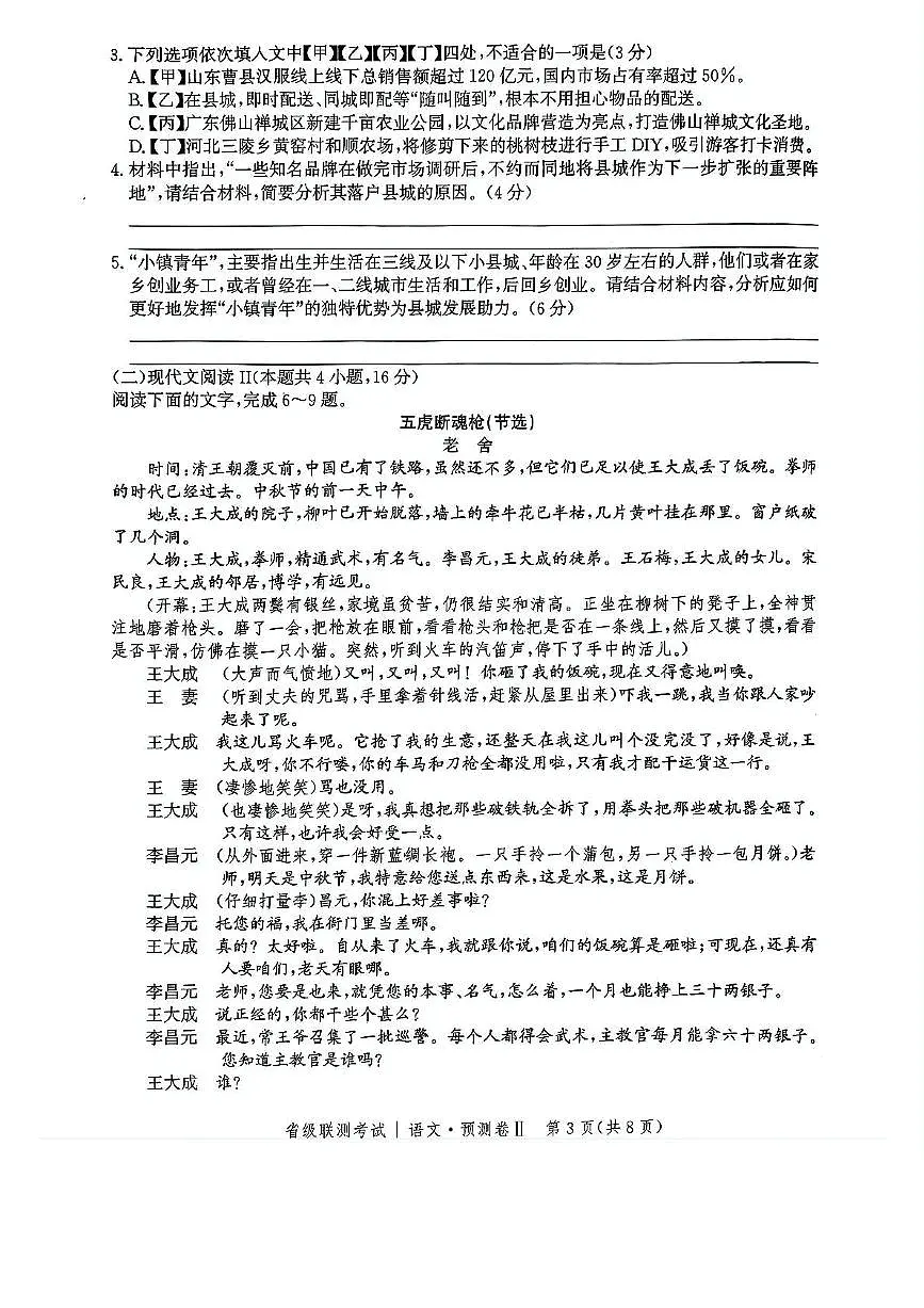 河北省2025届高三下学期4月省级联测考试（预测卷Ⅱ）语文试题（PDF版附解析）第3页