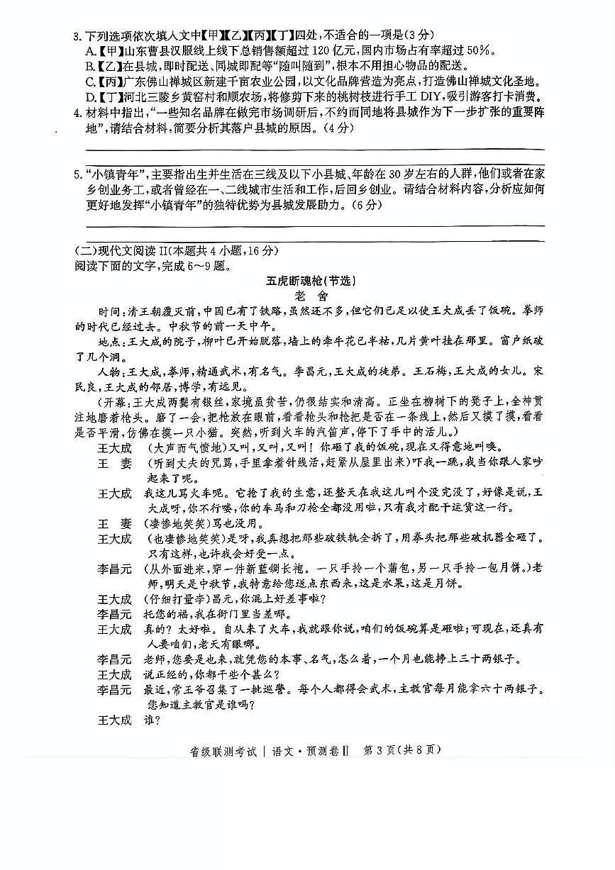 河北省2025届高三高考模拟省级预测联考卷（Ⅱ）-语文试题+答案第3页