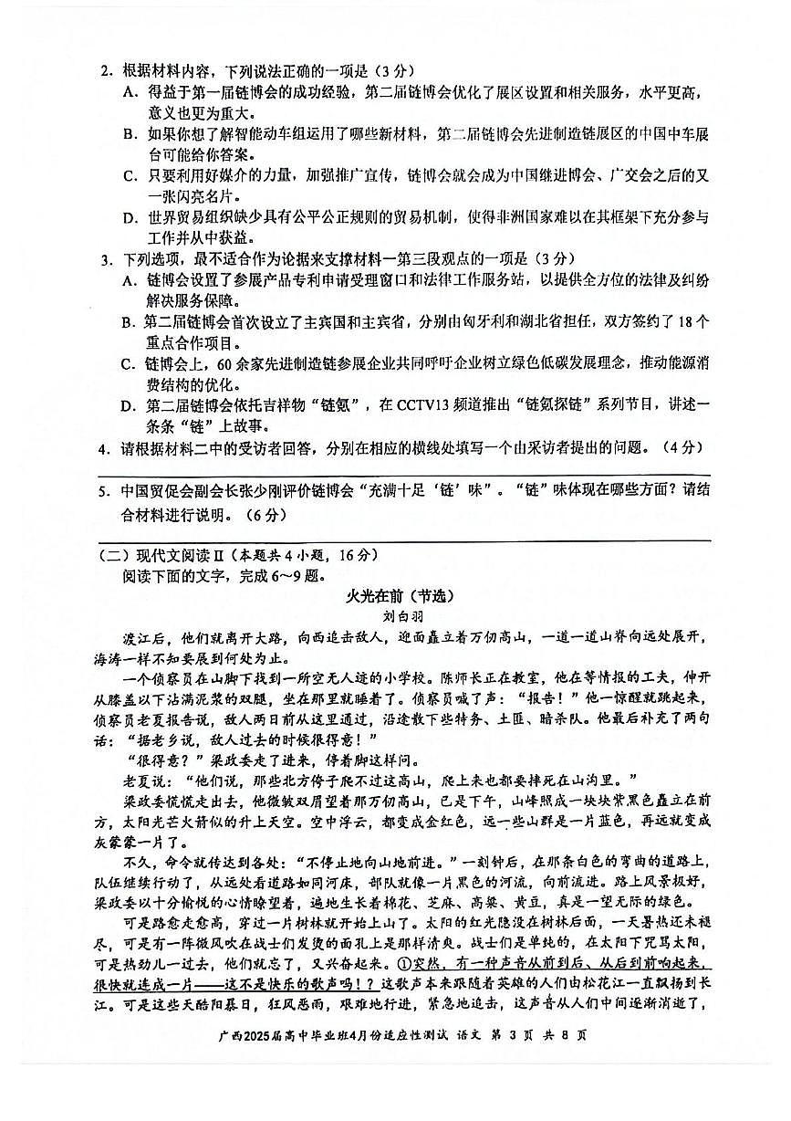 广西2025届高三下学期4月适应性测试语文试卷（PDF版附解析）第3页