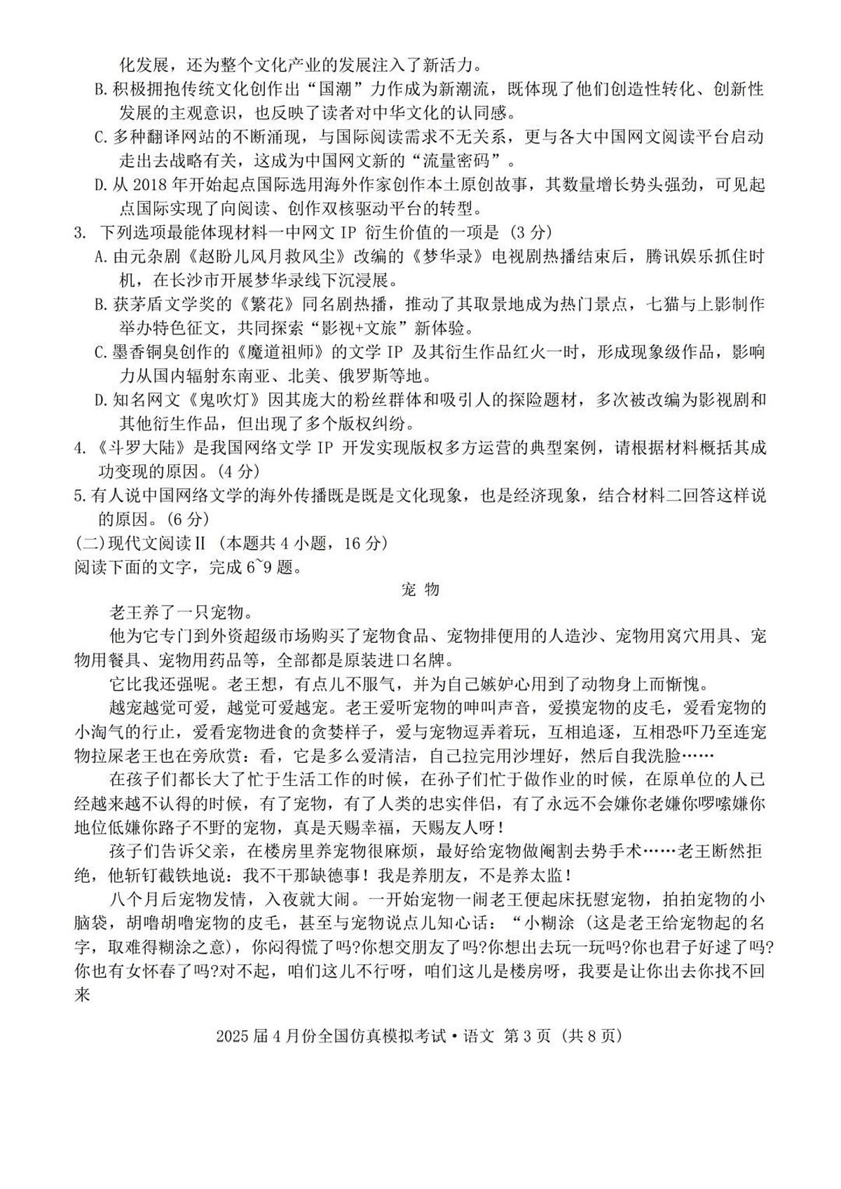 陕西省2025届高三高考模拟仿真模拟-语文试题+答案第3页