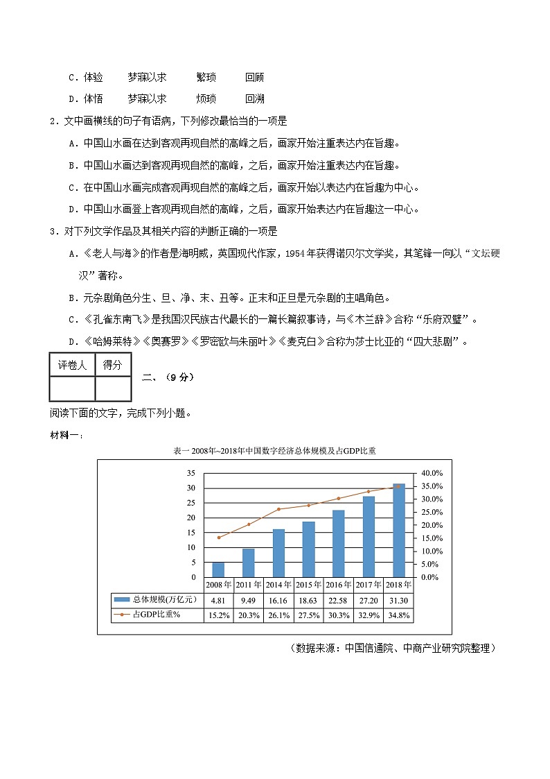 2025年高考第二次模拟考试卷：语文01（天津卷）（考试版）第2页