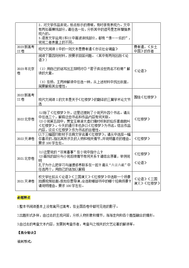 2025年高考语文（新高考专用）抢分秘籍整本书阅读解题秘籍（教师版）第2页