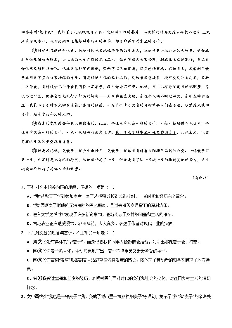 2025年高考语文（新高考专用）猜押文学类文本阅读（第69题）（学生版）练习第3页