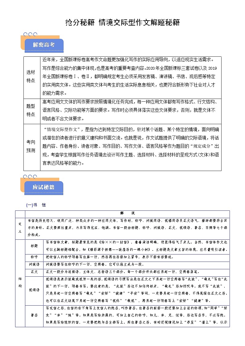 2025年高考语文（新高考专用）抢分秘籍情境交际型作文解题秘籍（学生版）第1页